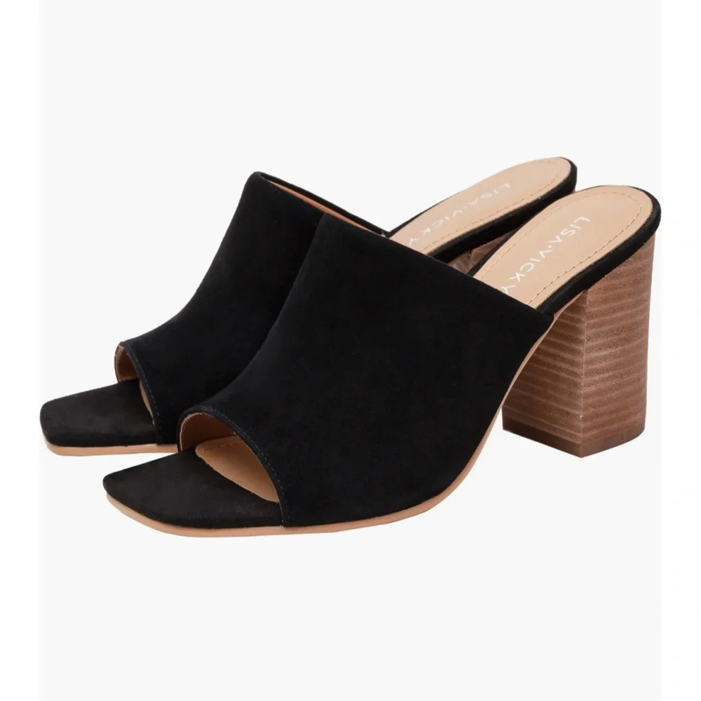 New in Box Nordstrom Block Heel Black Leather Mules size 7 - Picture 7 of 9